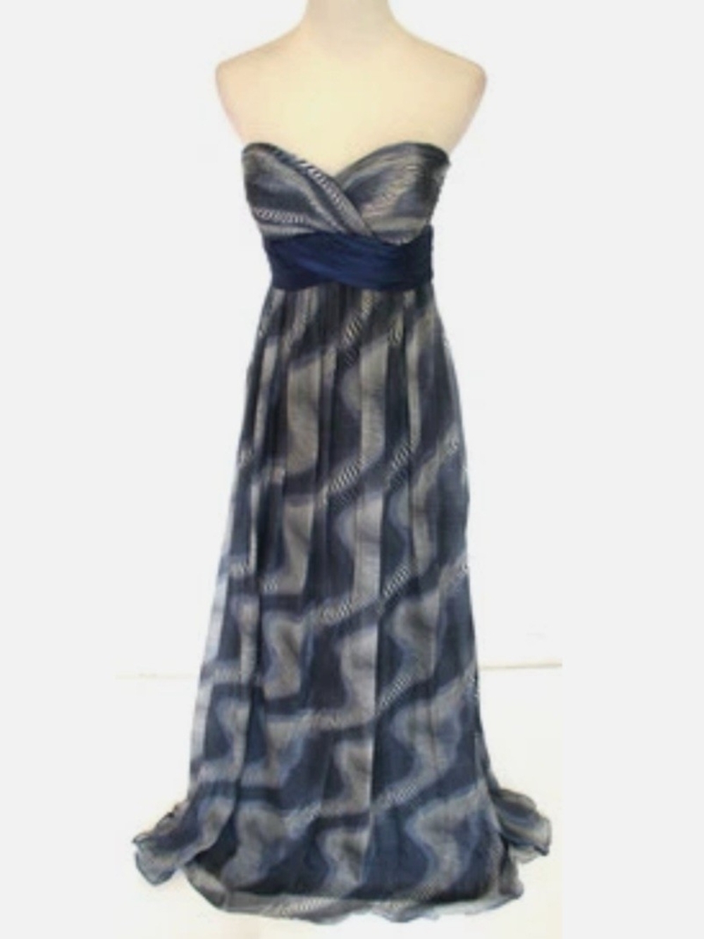 Morrell Maxie Strapless Navy and Gray Evening Prom Silk Dress 12